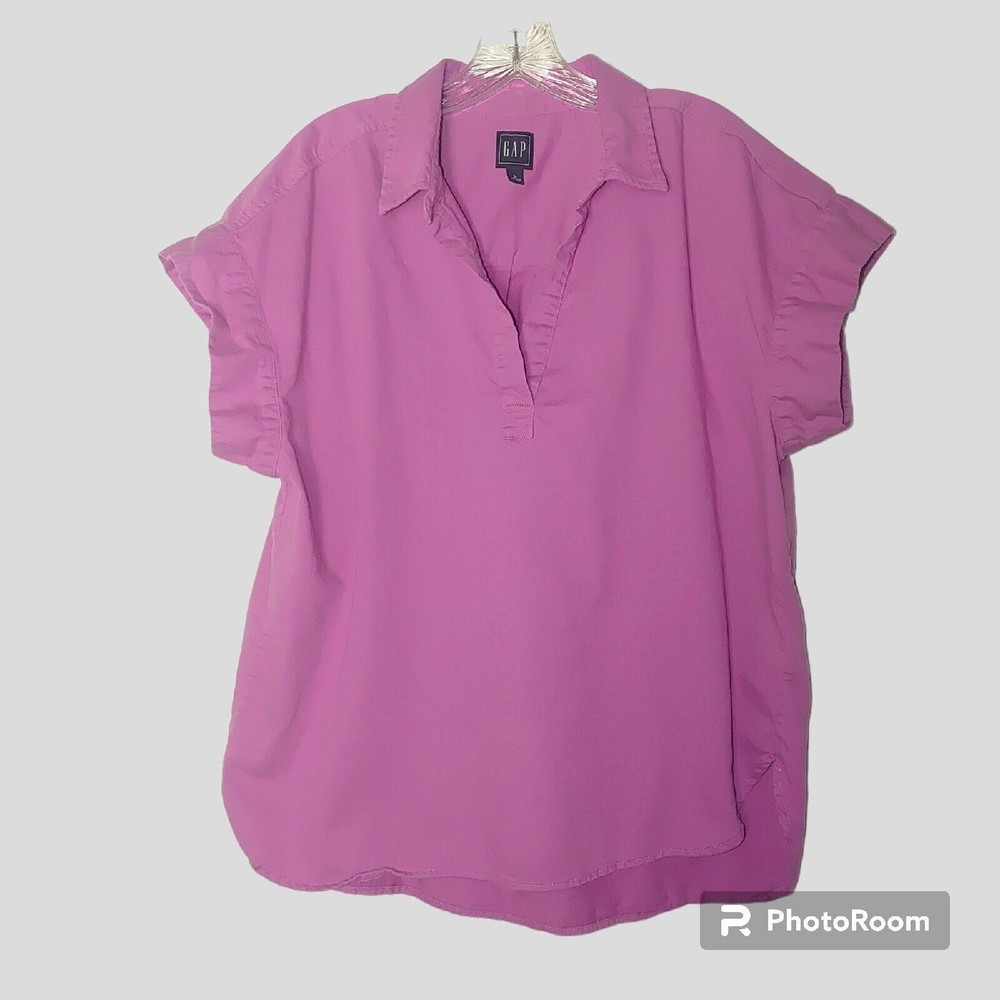 GAP Women's Short Sleeve Popover Shirt Blouse Size XL Purple 100% Cotton